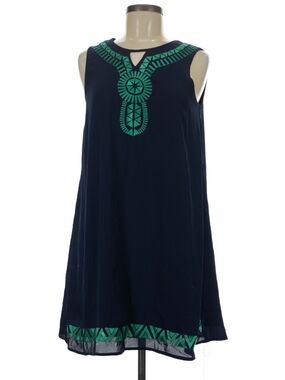 Blue Navy Ya Los Angeles Aline Minidress With Green Embroidery Detail